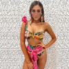 Two-Pieces Women Floral  Padded Bra Ruffles Bandage Bikini Set Swimsuit Beachwear 