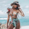 Two-Pieces Women Floral  Padded Bra Ruffles Bandage Bikini Set Swimsuit Beachwear 