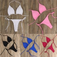 2pcs Bikini Set Padded Bra Women Solid Bandage Swimwear 