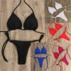 2pcs Bikini Set Padded Bra Women Solid Bandage Swimwear 