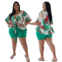 Women Plus Size Two Piece Set Loose Blouse Shorts Set Loungewear Sweat Suits 