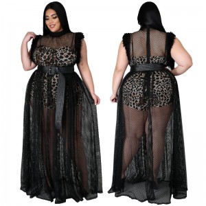 Women Summer Plus Size Mesh Dress Leopard Lining Transparent Club Party Maxi Dresses 