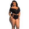 Women Plus Size 2 Piece Set V Neck Crop Tops + High Waist Shorts Set Skinny Bikini Outfit