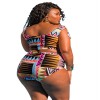 Women Plus Size 2 Piece Set V Neck Crop Tops + High Waist Shorts Set Skinny Bikini Outfit