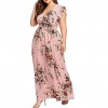 Women Plus Size Boho Dress Floral Printed V-neck Short Sleeve Chiffon Summer Dress 