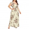 Women Plus Size Boho Dress Floral Printed V-neck Short Sleeve Chiffon Summer Dress 