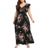 Women Plus Size Boho Dress Floral Printed V-neck Short Sleeve Chiffon Summer Dress 