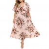 Women Plus Size Boho Dress Floral Printed V-neck Short Sleeve Chiffon Summer Dress 
