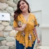 Women Plus Size Boho Floral Blouse Shirt V-neck Short Sleeve Oversized Blouse