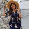 Women Plus Size Boho Floral Blouse Shirt V-neck Short Sleeve Oversized Blouse