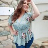 Women Plus Size Boho Floral Blouse Shirt V-neck Short Sleeve Oversized Blouse