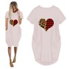 Women Loose Love Print Leopard O-neck Pocket Dress Short Sleeve Dresses Plus Size Dress