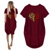 Women Loose Love Print Leopard O-neck Pocket Dress Short Sleeve Dresses Plus Size Dress