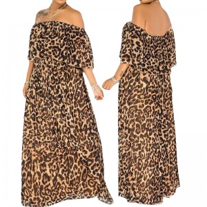 Women Plus Size Dresses Loose Long Dress Leopard Stretch Off Shoulder Bohemian Dress