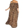 Women Plus Size Dresses Loose Long Dress Leopard Stretch Off Shoulder Bohemian Dress