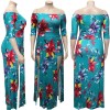 Dress Women Plus Size Summer High Waist Off Shoulder Dresses Sexy Split Floral Dress 