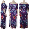 Dress Women Plus Size Summer High Waist Off Shoulder Dresses Sexy Split Floral Dress 