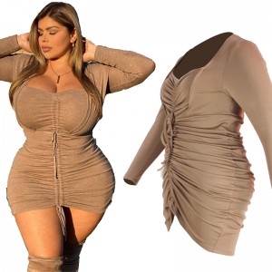 Birthday Outfits Women Spring Clothes High Waist Draped Bodycon Plus Size Dress