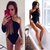 Long Sleeve Skinny One Shoulder Basic Rib Knit Women Sexy Bodysuits 