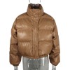 Women Thick Short Parkas PU Leather Coats Zipper Cotton Jackets 