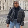 Women Thick Short Parkas PU Leather Coats Zipper Cotton Jackets 