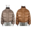 Women Thick Short Parkas PU Leather Coats Zipper Cotton Jackets 