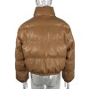 Women Thick Short Parkas PU Leather Coats Zipper Cotton Jackets 