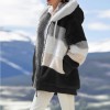 Women Coat Stitching Plaid Ladies Clothes Hooded Zipper Coat Women Jacket