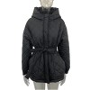 Women Loose Arygle Hooded Parkas  Solid Thick Short Coats Tie Belt Cotton Jackets 