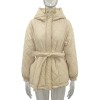 Women Loose Arygle Hooded Parkas  Solid Thick Short Coats Tie Belt Cotton Jackets 