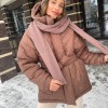 Women Loose Arygle Hooded Parkas  Solid Thick Short Coats Tie Belt Cotton Jackets 