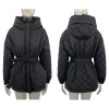 Women Loose Arygle Hooded Parkas  Solid Thick Short Coats Tie Belt Cotton Jackets 