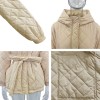 Women Loose Arygle Hooded Parkas  Solid Thick Short Coats Tie Belt Cotton Jackets 