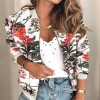 Women Long Sleeve  Zipper Print Bomber Jacket Casual Pocket Slim Outwears Plus Size