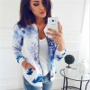 Women Long Sleeve  Zipper Print Bomber Jacket Casual Pocket Slim Outwears Plus Size