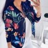 Women Long Sleeve  Zipper Print Bomber Jacket Casual Pocket Slim Outwears Plus Size