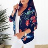 Women Long Sleeve  Zipper Print Bomber Jacket Casual Pocket Slim Outwears Plus Size