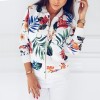 Women Long Sleeve  Zipper Print Bomber Jacket Casual Pocket Slim Outwears Plus Size