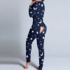 Women Christmas Cutout  Flap Adults Pajamas Club Button Design Plunge Lounge Jumpsuit