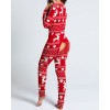 Women Christmas Cutout  Flap Adults Pajamas Club Button Design Plunge Lounge Jumpsuit