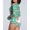 Women Christmas Cutout  Flap Adults Pajamas Club Button Design Plunge Lounge Jumpsuit