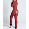 Women Christmas Cutout  Flap Adults Pajamas Club Button Design Plunge Lounge Jumpsuit