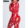 Women Christmas Cutout  Flap Adults Pajamas Club Button Design Plunge Lounge Jumpsuit