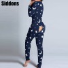 Women Christmas Cutout  Flap Adults Pajamas Club Button Design Plunge Lounge Jumpsuit