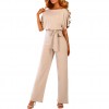 Women Short Sleeve Playsuit Clubwear Straight Leg Jumpsuit With Belt Bodysuit Rompers