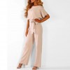 Women Short Sleeve Playsuit Clubwear Straight Leg Jumpsuit With Belt Bodysuit Rompers