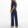 Women Short Sleeve Playsuit Clubwear Straight Leg Jumpsuit With Belt Bodysuit Rompers