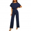 Women Short Sleeve Playsuit Clubwear Straight Leg Jumpsuit With Belt Bodysuit Rompers