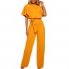 Women Short Sleeve Playsuit Clubwear Straight Leg Jumpsuit With Belt Bodysuit Rompers