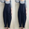 Women Sleeveless Dungarees Cotton Linen Jumpsuit Loose Preppy Style Pants Pocket Overalls 